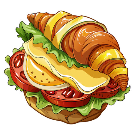 Crunchy bacon Omelet croissant sandwich on white background. AI generated. Vector iconのイラスト素材