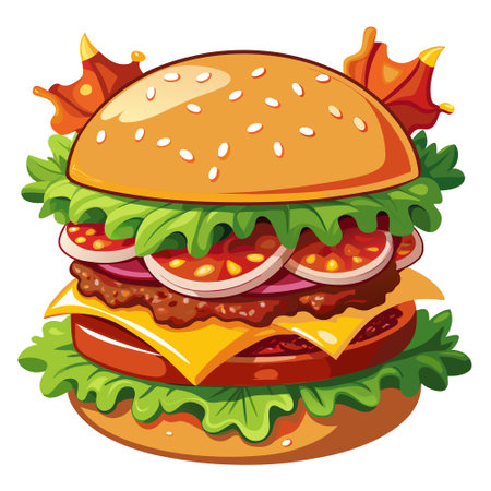 Juicy Bacon Cheeseburger With Fresh Vegetables and Toasted Bun. AI generated. Vector iconのイラスト素材