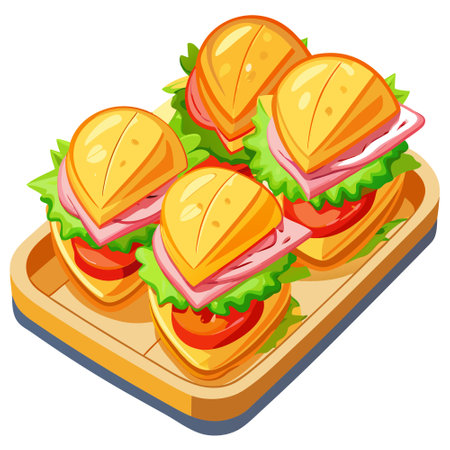 Juicy sandwiches on a plastic tray against a white background. AI generated. Vector iconのイラスト素材