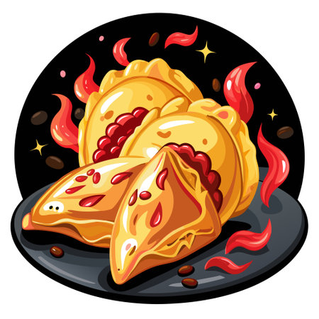 Empanadas with pimento cheese and bacon on a black background. AI generated. Vector iconのイラスト素材