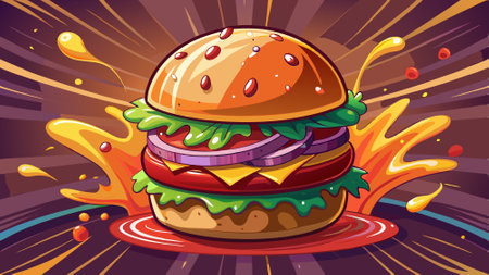 Close up of juicy burger gourmet meal dynamic fast food joint. AI generated. Vector iconのイラスト素材