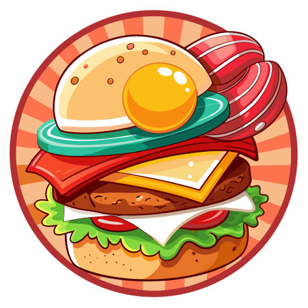 A burger with an egg and bacon from the fast food restaurant.. AI generated. Vector iconのイラスト素材