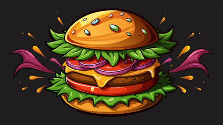 Gourmet picanha burger on black background with space for text. AI generated. Vector iconのイラスト素材