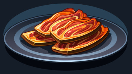 Crispy slices of baked bacon on a black plate, dark background. AI generated. Vector iconのイラスト素材