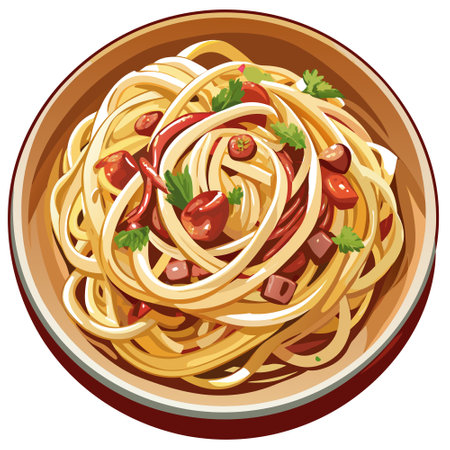 Italian pasta, carbonara spaghetti, close-up, selective focus. AI generated. Vector iconのイラスト素材
