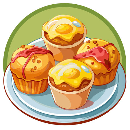 Delicious Bacon and Cheddar Egg Muffins for a Hearty Breakfast. AI generated. Vector iconのイラスト素材