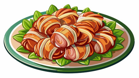 A Plate of Bacon Wrapped Scallops Isolated on a White Background. AI generated. Vector iconのイラスト素材
