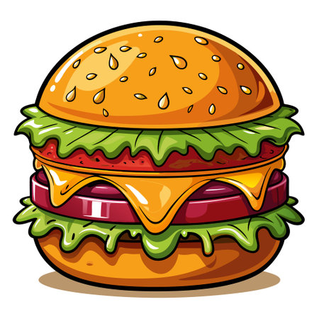 Delicious hot fattening cheeseburger on a bun with melted cheese. AI generated. Vector iconのイラスト素材