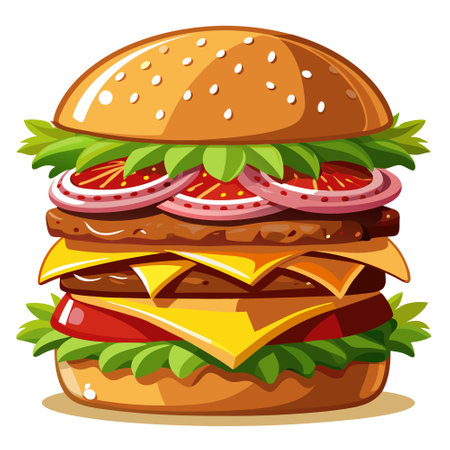 Delicious double cheeseburger with bacon and lettuce on a brioche bun. AI generated. Vector iconのイラスト素材