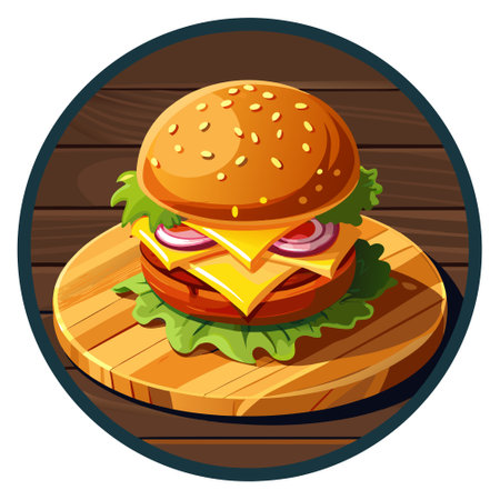 Chicken cheese burger on the wooden table over dark background. Top view. AI generated. Vector iconのイラスト素材