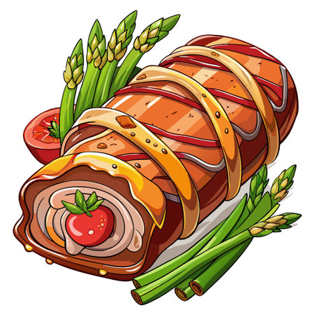 Grilled meatloaf wrapped in bacon Meat stuffed with asparagus Ketogenic diet. AI generated. Vector iconのイラスト素材