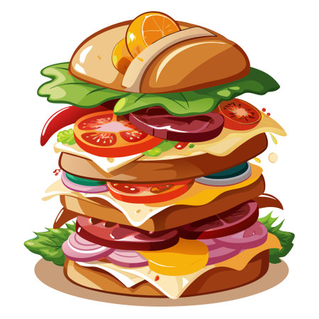 A stack of sandwiches with a variety of ingredients including turkey, bacon. AI generated. Vector iconのイラスト素材