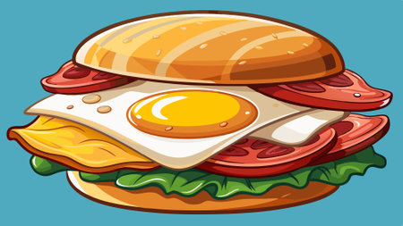 Breakfast sandwich with fried egg, cheese, and bacon on a toasted English muffin. AI generated. Vector iconのイラスト素材