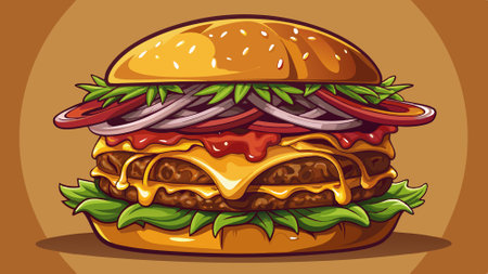 Delicious and hearty beef burger loaded with caramelized onions and melted cheese. AI generated. Vector iconのイラスト素材