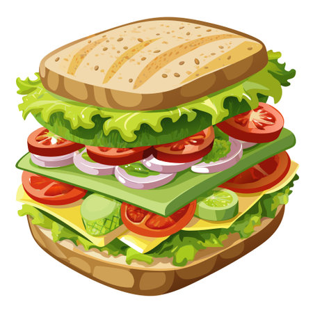 Focaccia bread sandwich made of tuna mix, tomato, pesto, avocado, pickled jalapeno. AI generated. Vector iconのイラスト素材