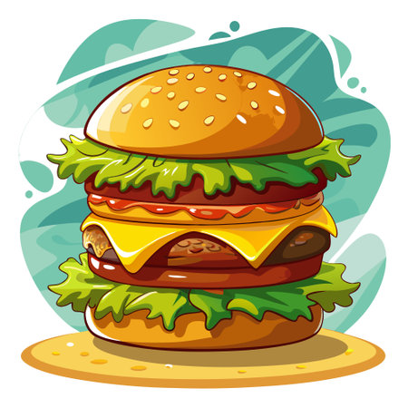 Burger And Shake. Double Cheeseburger with Cheese, Beef Patty, Onion, Lettuce on Table. AI generated. Vector iconのイラスト素材