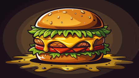American cheeseburger cheedar melted restaurant menu sandwich dark food photo fast food. AI generated. Vector iconのイラスト素材