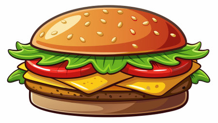 Hamburger, beef patty, cheese, lettuce, tomato, pickles, bun. PNG, Transparent, isolate.. AI generated. Vector iconのイラスト素材