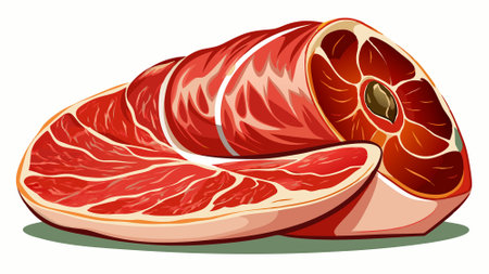 Italian prosciutto crudo or Spanish jamon raw ham on white background with full depth of field. AI generated. Vector iconのイラスト素材