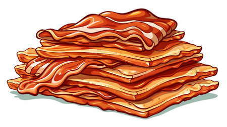 Freshly cooked bacon piled high on a clean white surface, perfect for breakfast or as a prop in yours. AI generated. Vector iconのイラスト素材