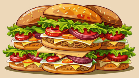 A classic menu featuring assorted sandwiches with beef, cheese, lettuce, tomato, and delicious toppi. AI generated. Vector iconのイラスト素材