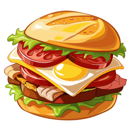 A delicious breakfast sandwich with bacon, egg, and cheese. Perfect for showcasing a hearty and sati. AI generated. Vector iconのイラスト素材