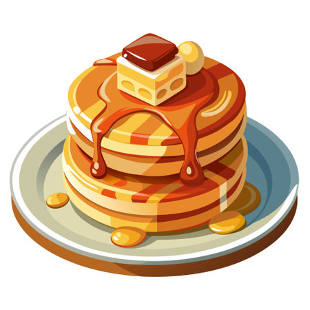 Delicious pancakes with bacon and honey on white table, closeup. space for text isolated on white ba. AI generated. Vector iconのイラスト素材
