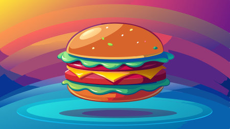 Ethereal hamburger floating in a vivid gradient background, ethereal hamburger floating in a vibrant. AI generated. Vector iconのイラスト素材