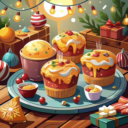 Freshly baked egg muffins with crispy bacon and melted cheese sit on a rustic wooden table, surround. AI generated. Vector iconのイラスト素材