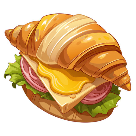 Ham and Cheese Croissant Sandwich, served in the morning to start your day, featuring layers of succ. AI generated. Vector iconのイラスト素材