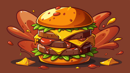 Bull Smash Burger Pieces of beef meatballs, topped with melted cheese, with the special Bull And Sha. AI generated. Vector iconのイラスト素材