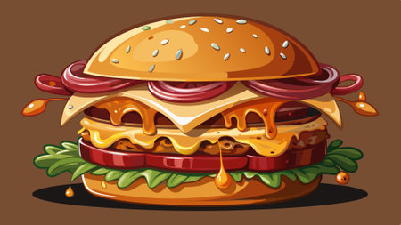 Gourmet burger creations, a gourmet burger delight with gooey cheese, crispy bacon, and caramelized . AI generated. Vector iconのイラスト素材