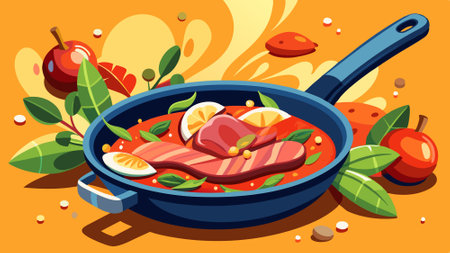 Frying pan with meat. AI generated. Vector iconのイラスト素材