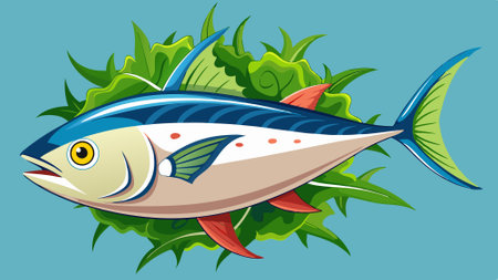 Raw Tuna Fish, Parsley. AI generated. Vector iconのイラスト素材