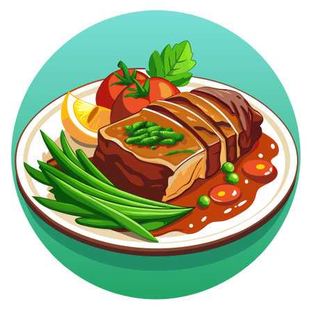 Brisket with Green Beans. AI generated. Vector iconのイラスト素材