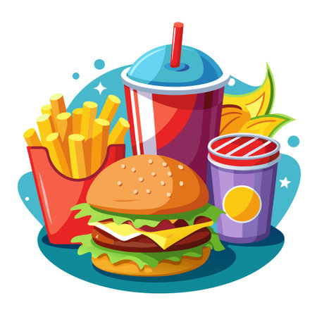 Hamburger, cola and fries. AI generated. Vector iconのイラスト素材