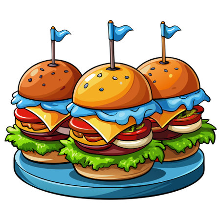 A gourmet slider trio that offers a tantalizing taste of different flavor profiles. Picture three mi. AI generated. Vector iconのイラスト素材