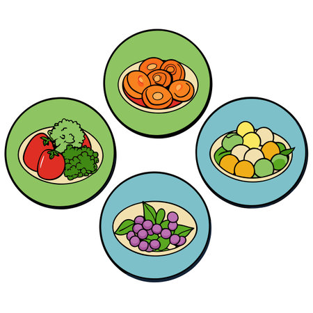 A set of plates with salad assorted with vegetables. AI generated. Vector iconのイラスト素材