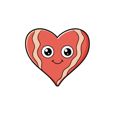 Heart shaped bacon isolated on a white background. AI generated. Vector iconのイラスト素材