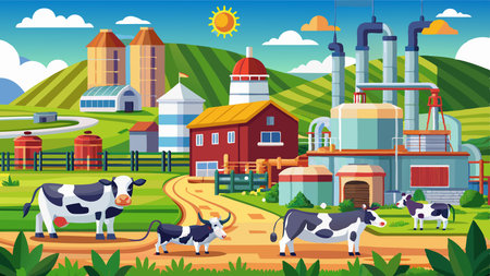 Dairy factory farm cows. AI generated. Vector iconのイラスト素材