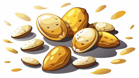 A background of potato skins, each with its shadow, scattered across the canvas in an elegant displa. AI generated. Vector iconのイラスト素材