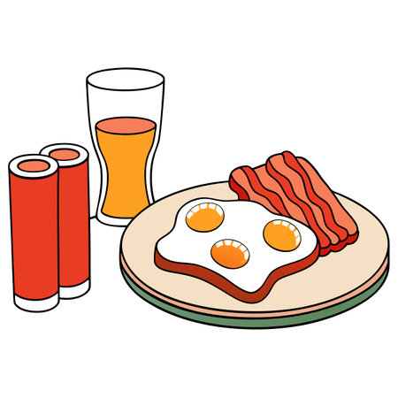 Bacon and eggs served with toast on a table. AI generated. Vector iconのイラスト素材