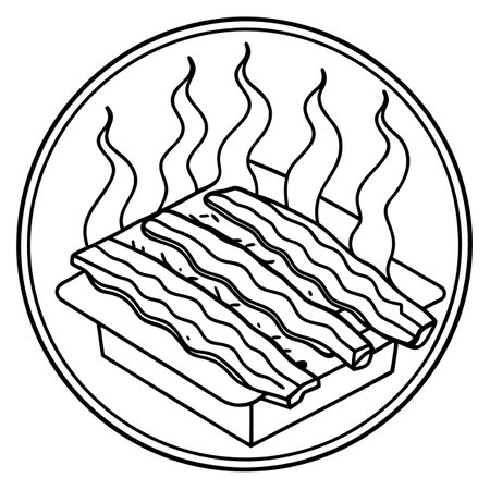 Close view of sizzling bacon strips in an oven. AI generated. Vector iconのイラスト素材