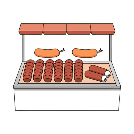 Assortment of sausages in a store on the counter. AI generated. Vector iconのイラスト素材