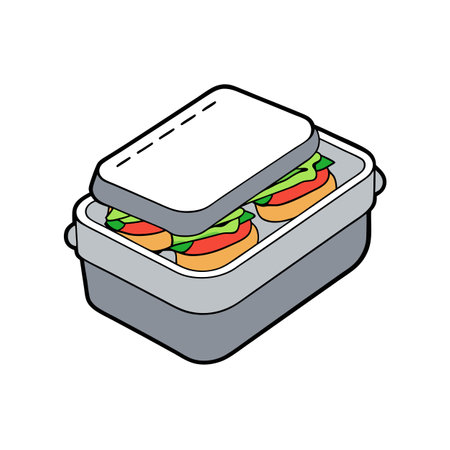 A silver lunch box with three sandwiches inside. AI generated. Vector iconのイラスト素材