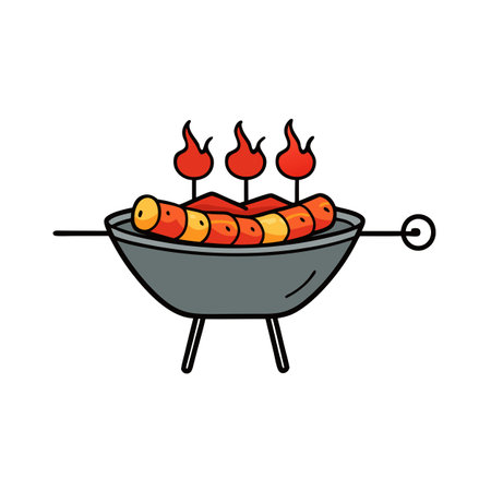 Grilling delicious shashlik on barbecue grill. AI generated. Vector iconのイラスト素材
