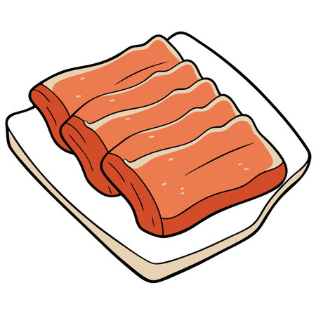 Fresh pork belly pieces on parchment paper, flat lay, vertical poster. AI generated. Vector iconのイラスト素材