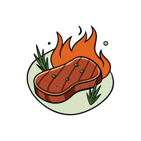 Grilled meat steak and herbs cooked on fire as a barbecue, delicious food. AI generated. Vector iconのイラスト素材