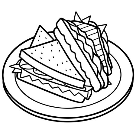 Delicious Club Sandwich and Crispy French Fries on a Plate - Perfect Snack Combo. AI generated. Vector iconのイラスト素材