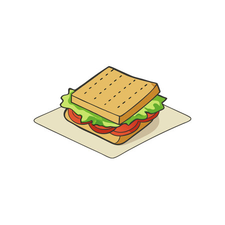 A grilled sandwich with lettuce and tomato on a white background. The sandwich is placed on a piece. AI generated. Vector iconのイラスト素材